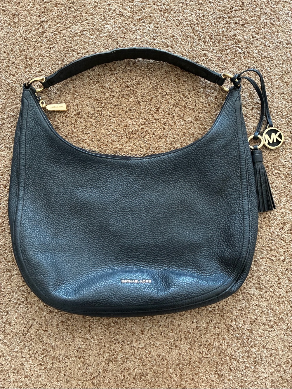 Michael Kors Navy Blue Pebbled Leather Shoulder Hobo Bag